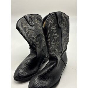 Smart Fit Black Faux Crocodile Western Cowboy Boots Kids Size 10.5